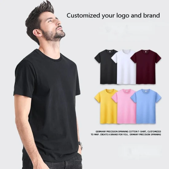 Logotipo personalizado mais cor camiseta de manga curta camiseta de algodão unissex